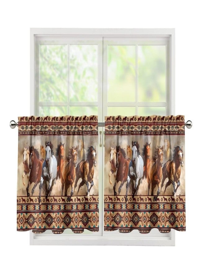 Dreaweet Aztec Ethnic Tribal Horse Pattern Living Room Curtains 2 Panels Set Kitchen/Cafe Curtains 24 inch Length,Short Blackout Curtains Thermal Insulating Drapes/Draperies for Small Window - Image 1